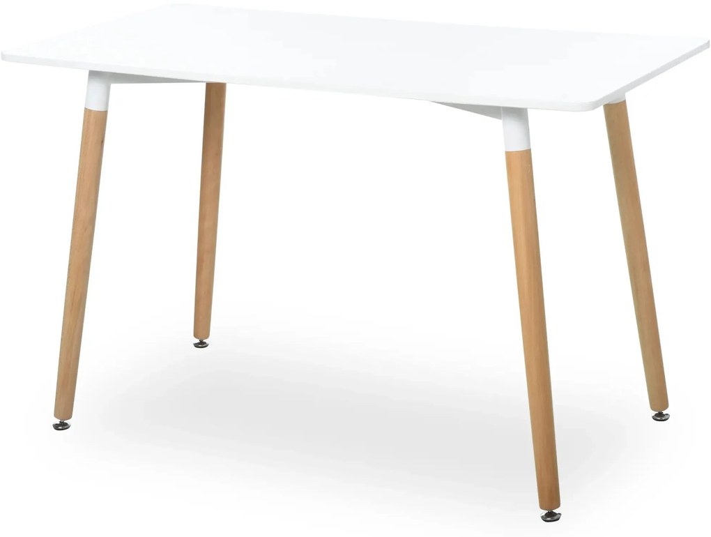 HOMCOM Mesa de Sala de Jantar Estilo Nórdico Mesa de Cozinha com Pés de Madeira de Faia Estrutura de Metal 120x60x75 cm Branco