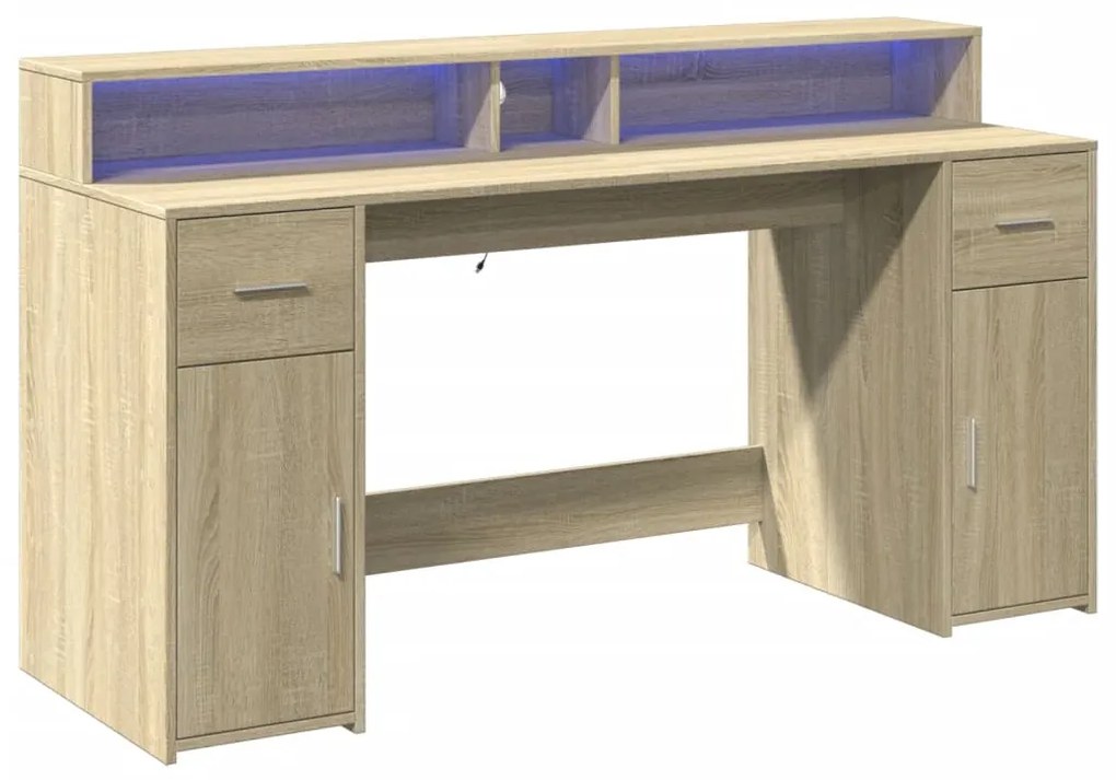 Secretária luzes LED 160x55x91cm deriv. madeira carvalho sonoma