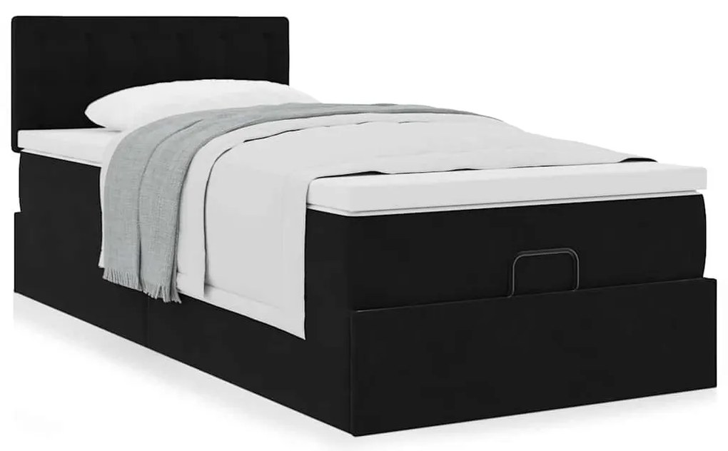 Estrutura de cama otomana com colchão preto veludo