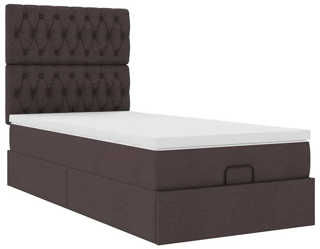 Cama otomana com colchão & LEDs 90x200cm tecido castanho escuro
