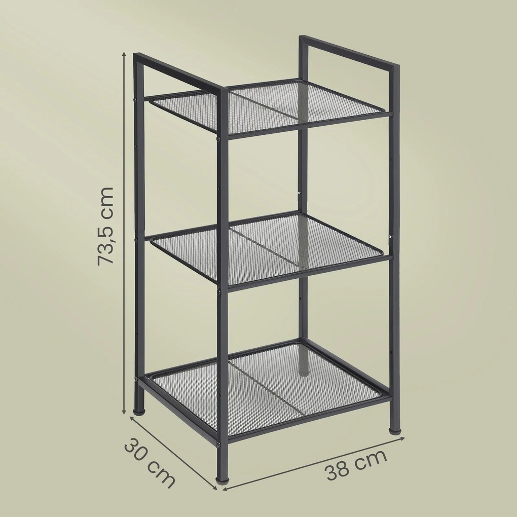 Carrinho multifuncional 3 níveis em metal 32,5 x 45,8 x 77,5 cm preto