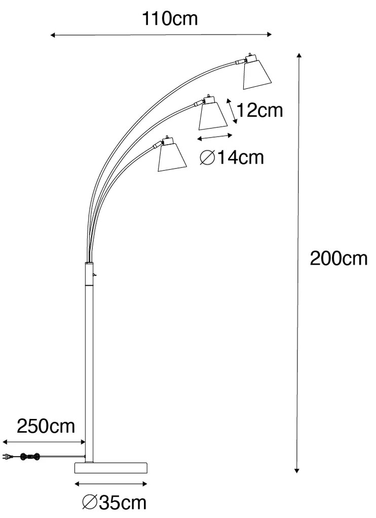 Candeeiro de Arco Bronze com Mármore e Vidro Âmbar 3 Luzes - Nina Art Deco