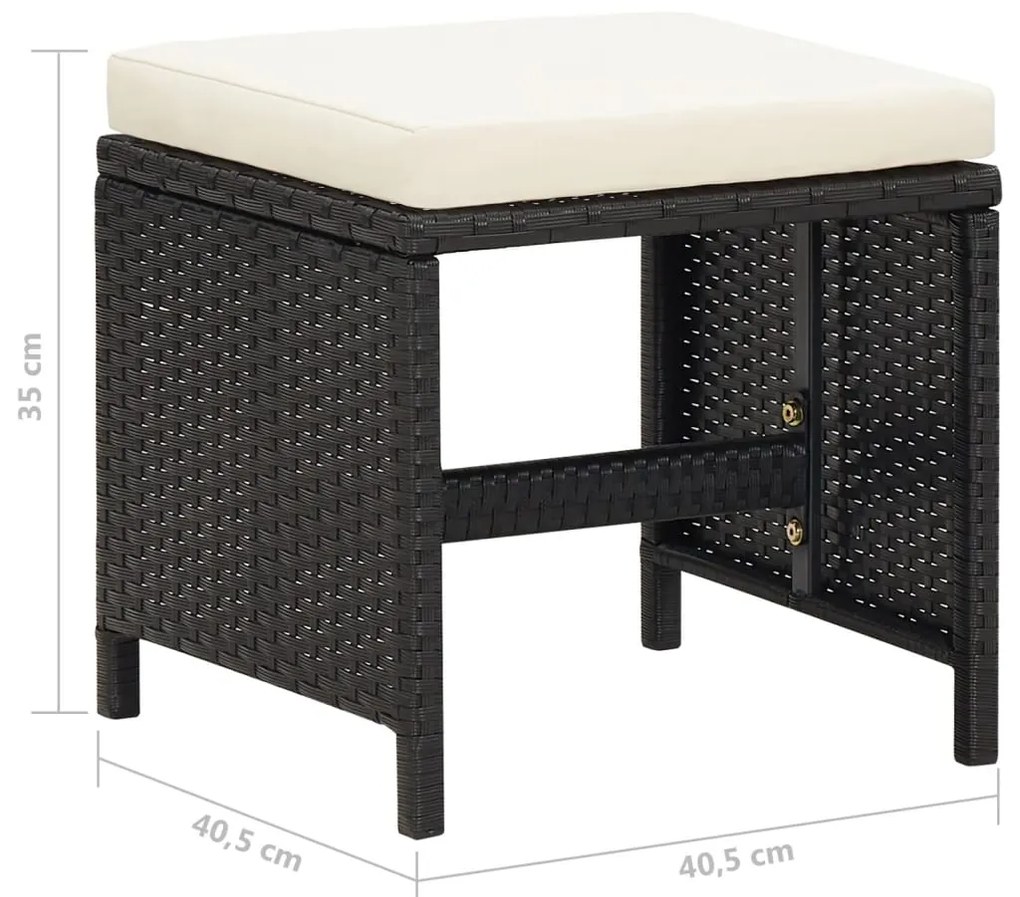 Bancos de jardim 4 pcs com almofadões vime PE preto