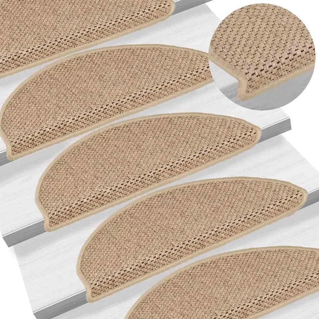Tapetes escada adesivos aspeto sisal 15pcs 65x21x4cm cor areia