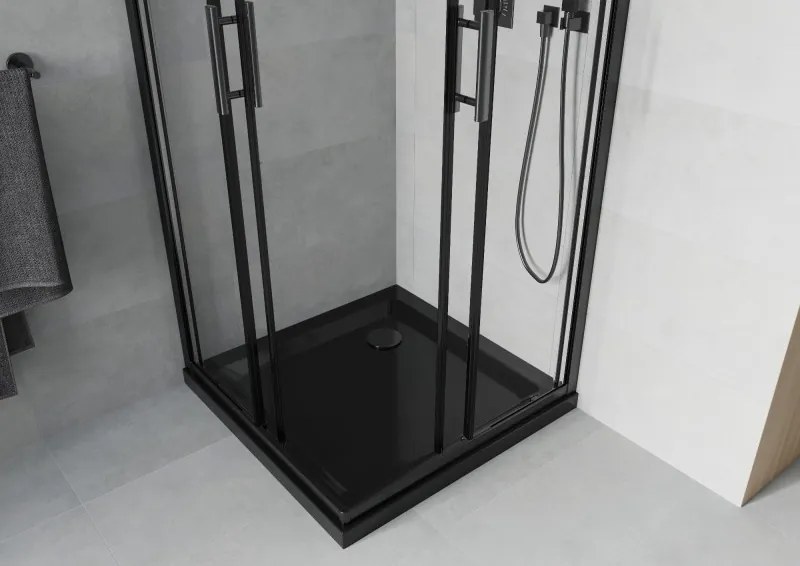 Mexen Rio cabine de duche quadrada 80 x 80 cm, transparente, preta + base de duche Flat, preta - 860-080-080-70-00-4070B