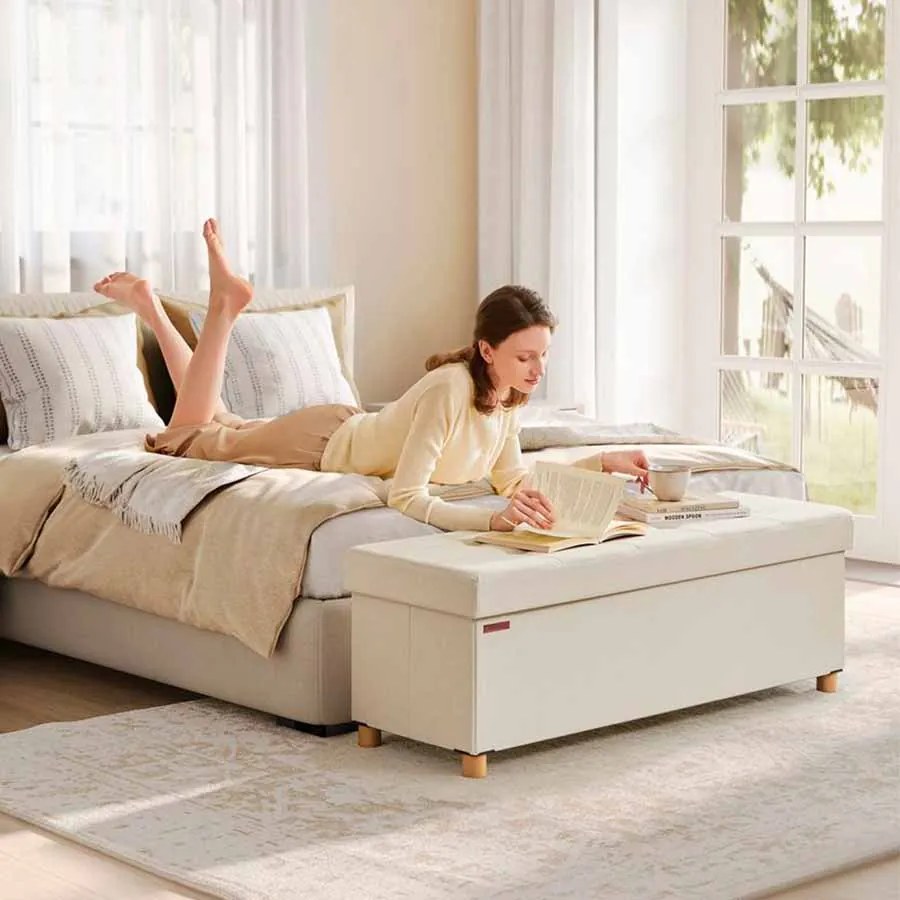 Banco com espaço de arrumação 38 x 110 x 40 cm creme