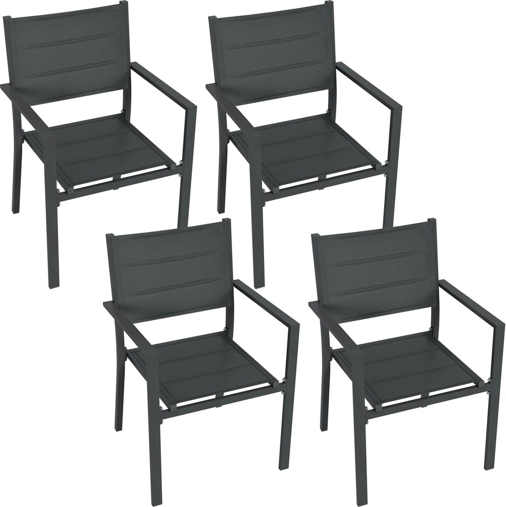 Conjunto de 4 cadeiras de jardim empilháveis em alumínio e textilene com braços, conjunto de 4 peças para exterior