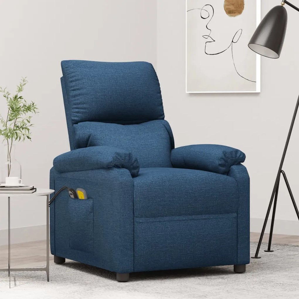 vidaXL Poltrona de massagens elétrica tecido azul