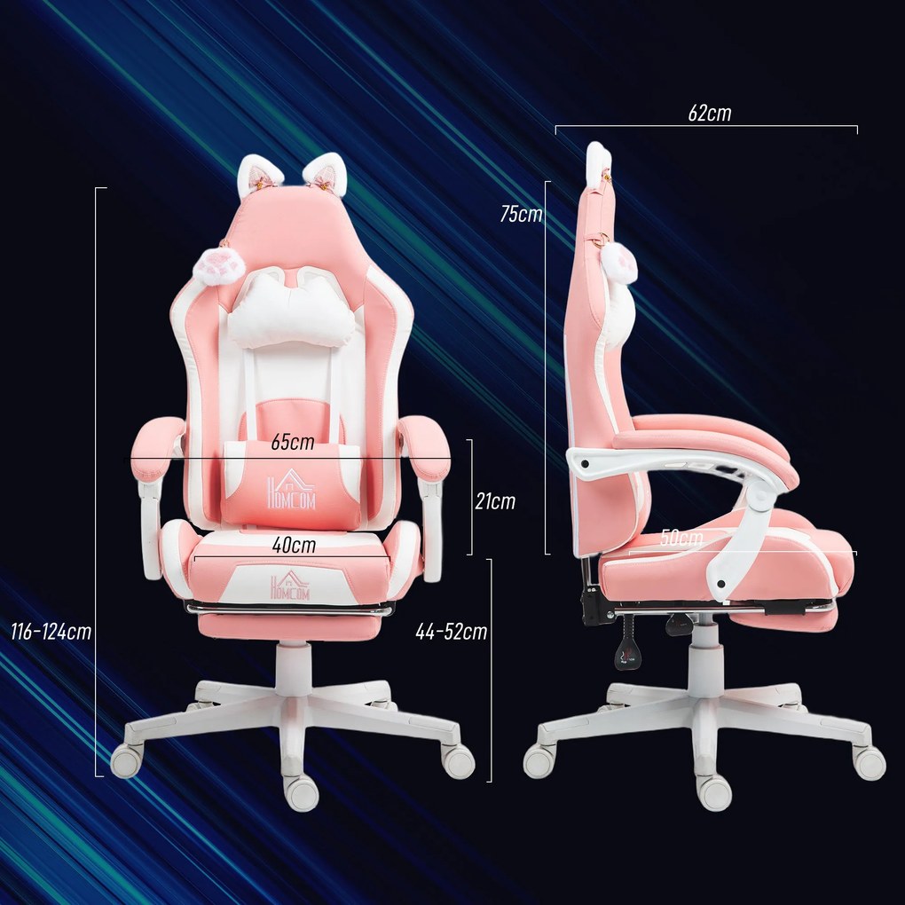Cadeira Gaming com Orelhas Cadeira Gamer Reclinável com Altura Ajustáv