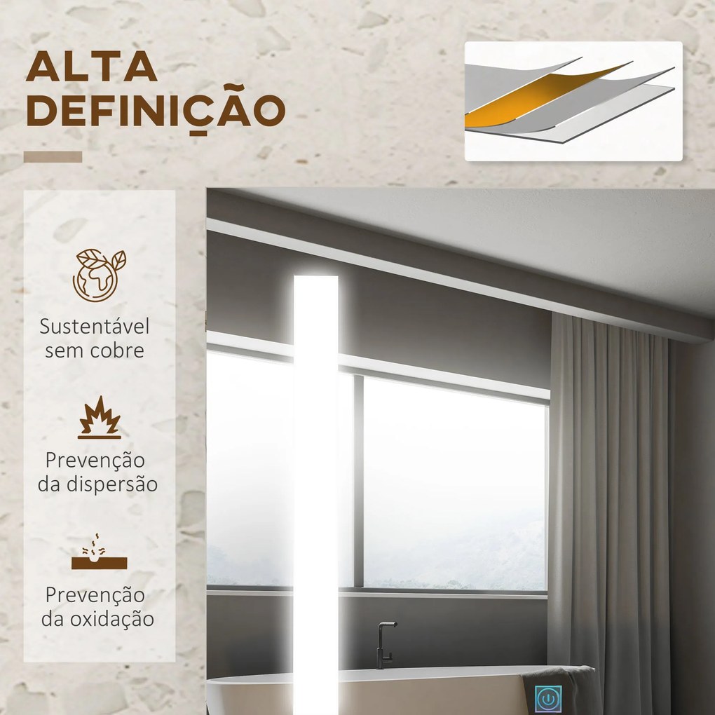 kleankin Armário Casa de Banho com Espelho e Luz LED Móvel Casa de Ban