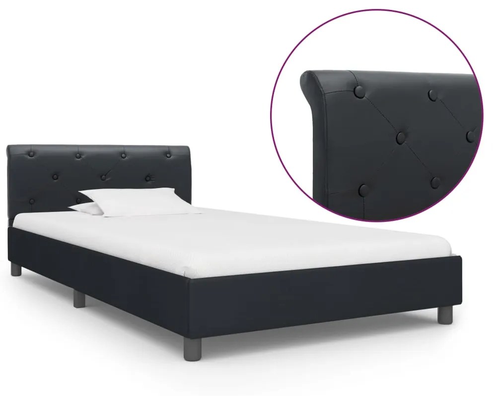 vidaXL Estrutura de cama 90x200 cm couro artificial preto