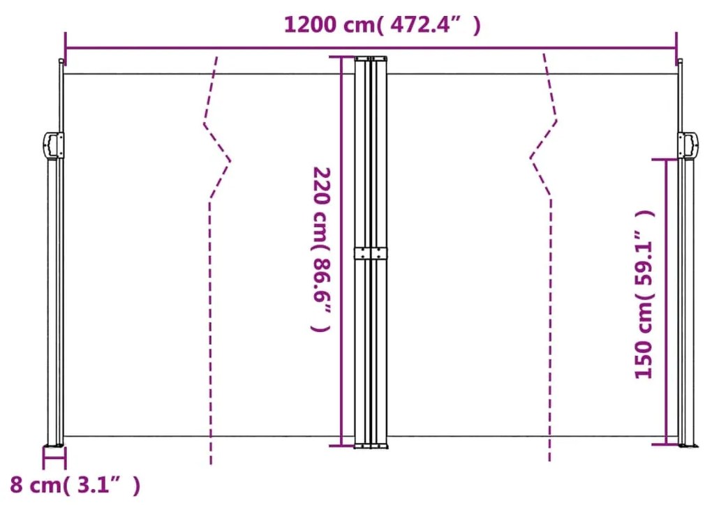 Toldo lateral retrátil 220x1200 cm preto