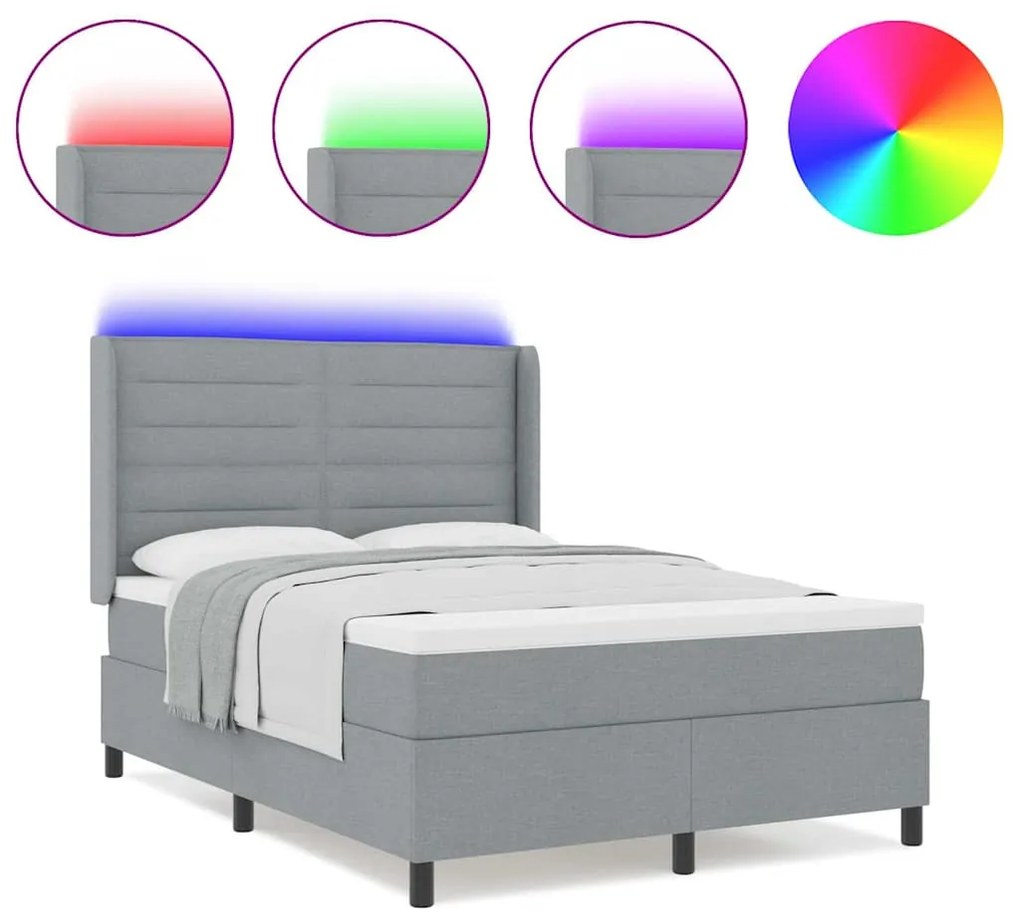 Cama com Estrado e Colchão Cinza Claro 140x200 cm em Tecido