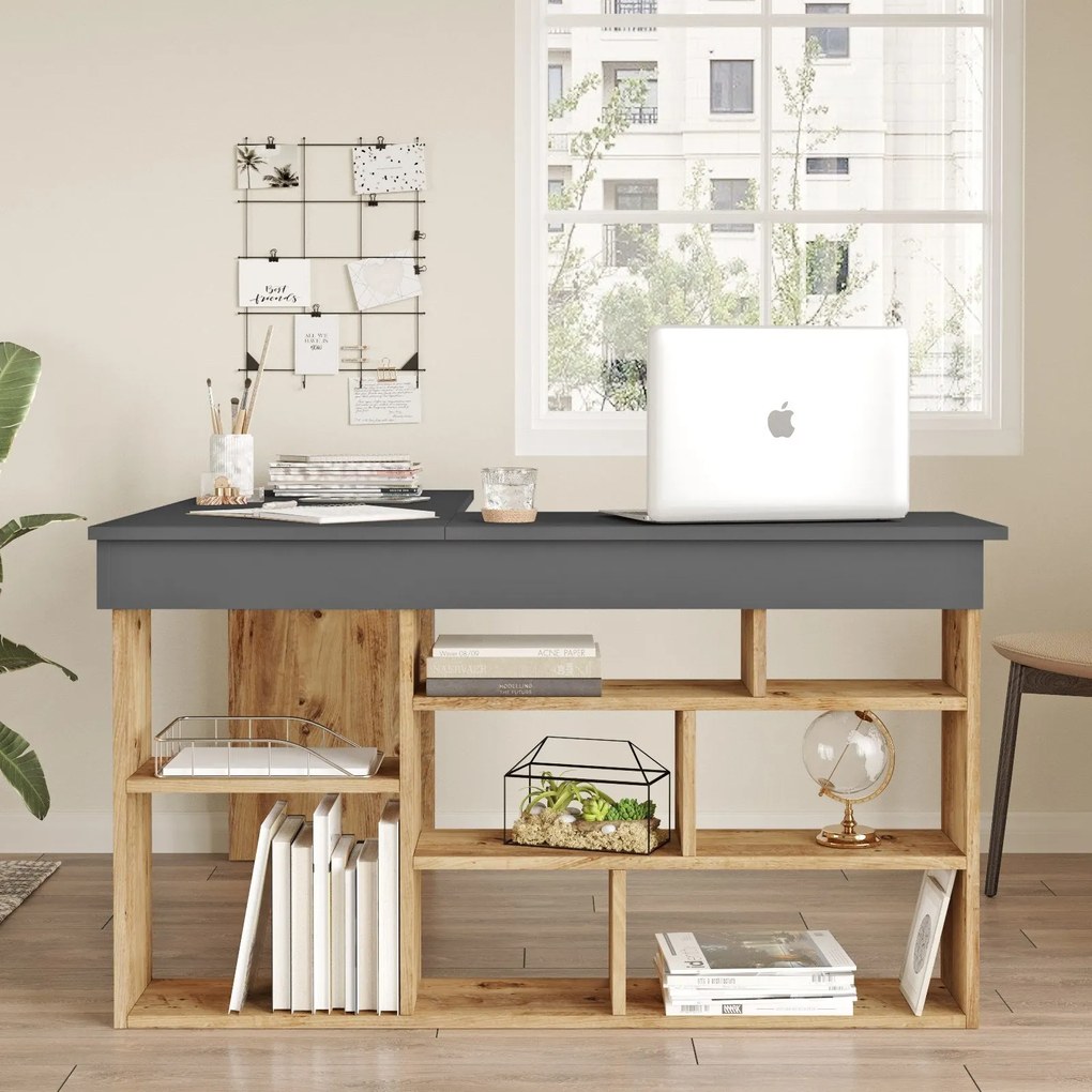 Secretária CT5 – Pinho Atlântico e Antracite – 129 cm x 72 cm x 120 cm