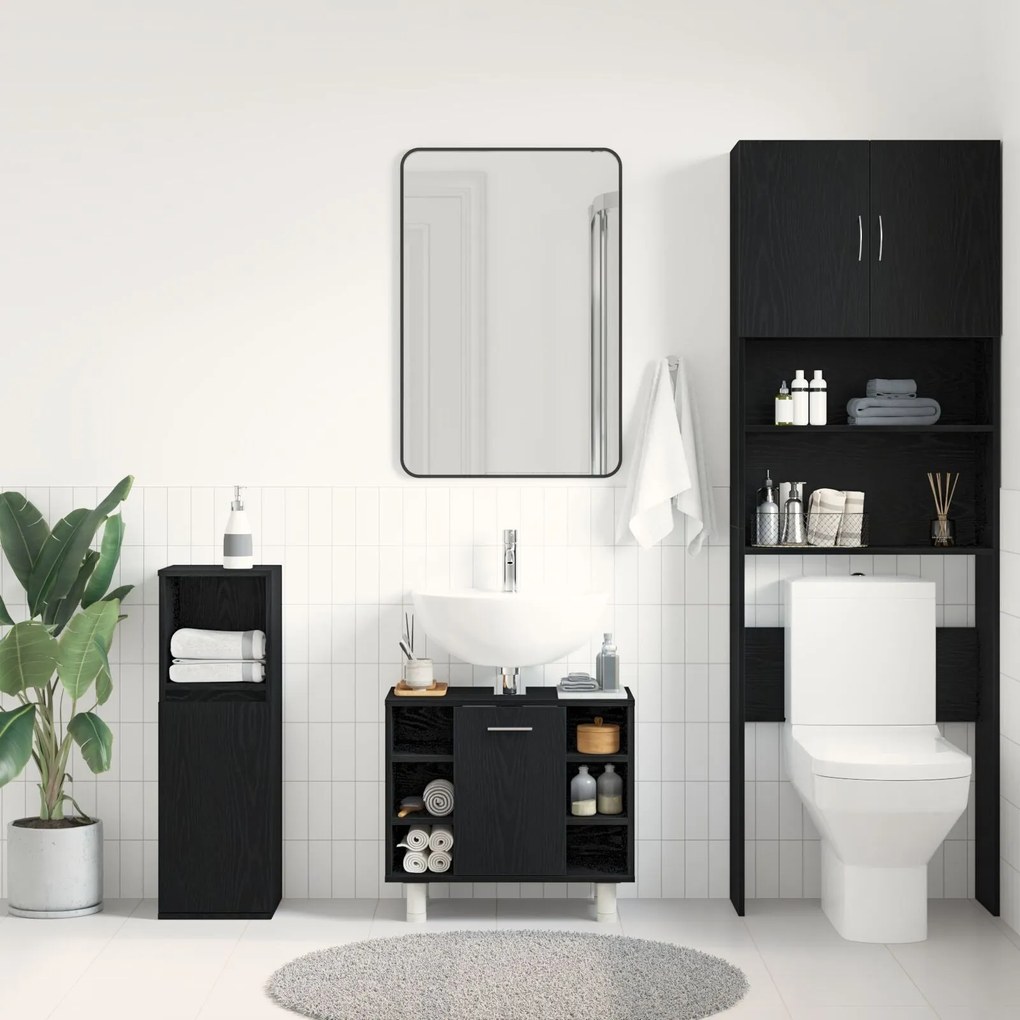 Armário de Banheiro vidaXL Preto Carvalho 60x32x54 cm Madeira Engenhar
