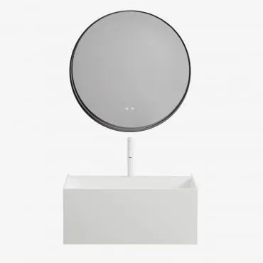 Conjunto De Móveis De Banheiro De Resina Com Pia Integrada E Luz Led Nerine Branco & Redondo Led E Anti-embaciamento Preto Ø80 Cm - Sklum