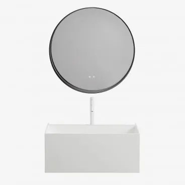 Conjunto De Móvel De Casa De Banho Suspenso Em Resina Com Lavatório Integrado E Luz Led Nerine Branco & Redondo Led E Anti-embaciamento - Sklum