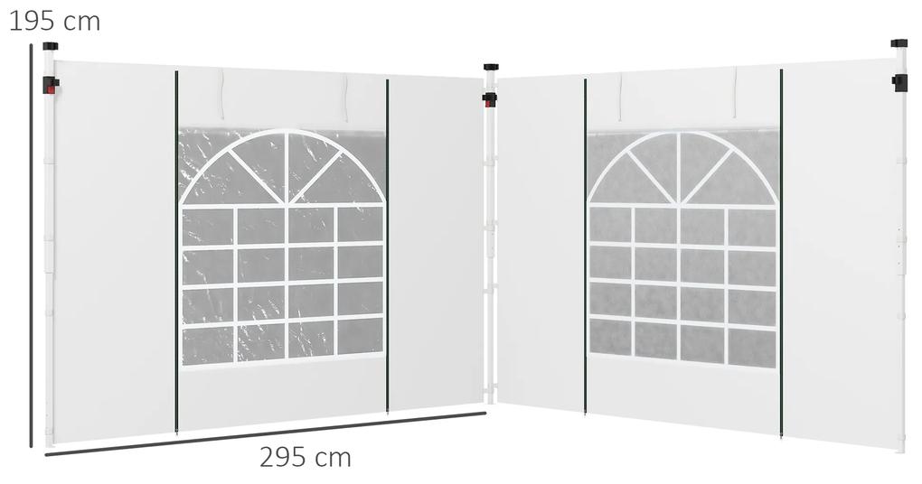 Paredes Laterais para Tenda de 2 Painéis 3x2 m com Janela Enrolável e Porta com Fecho de Correr para Tenda 3x3/6 m Branco
