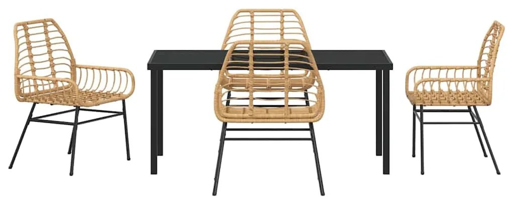 Conjunto de Jantar de Jardim 5 Peças em Rattan Poliéster Marrom