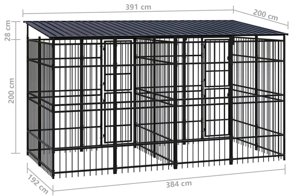 Canil de exterior com telhado 7,37 m² aço