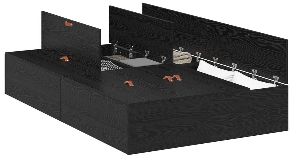 Cama com Arrumação Preto Carvalho 120x190 cm