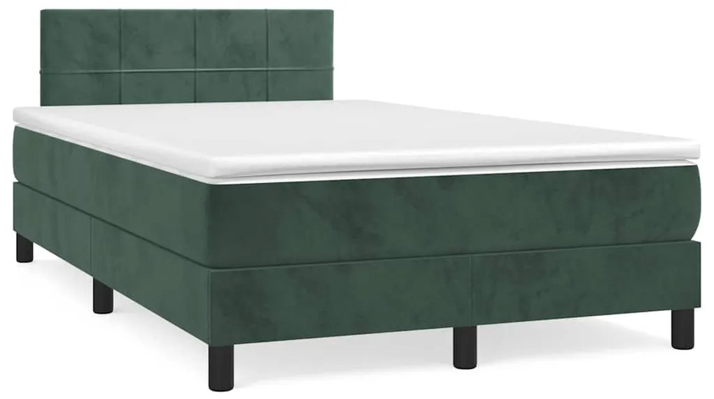 Cama box spring com colchão e luzes LED veludo verde-escuro