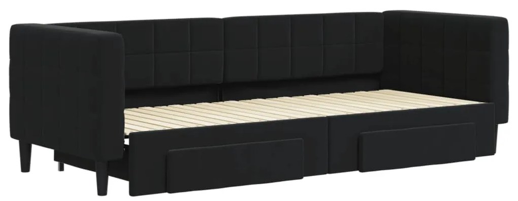 Sofá-cama com gavetão e gavetas 80x200 cm veludo preto