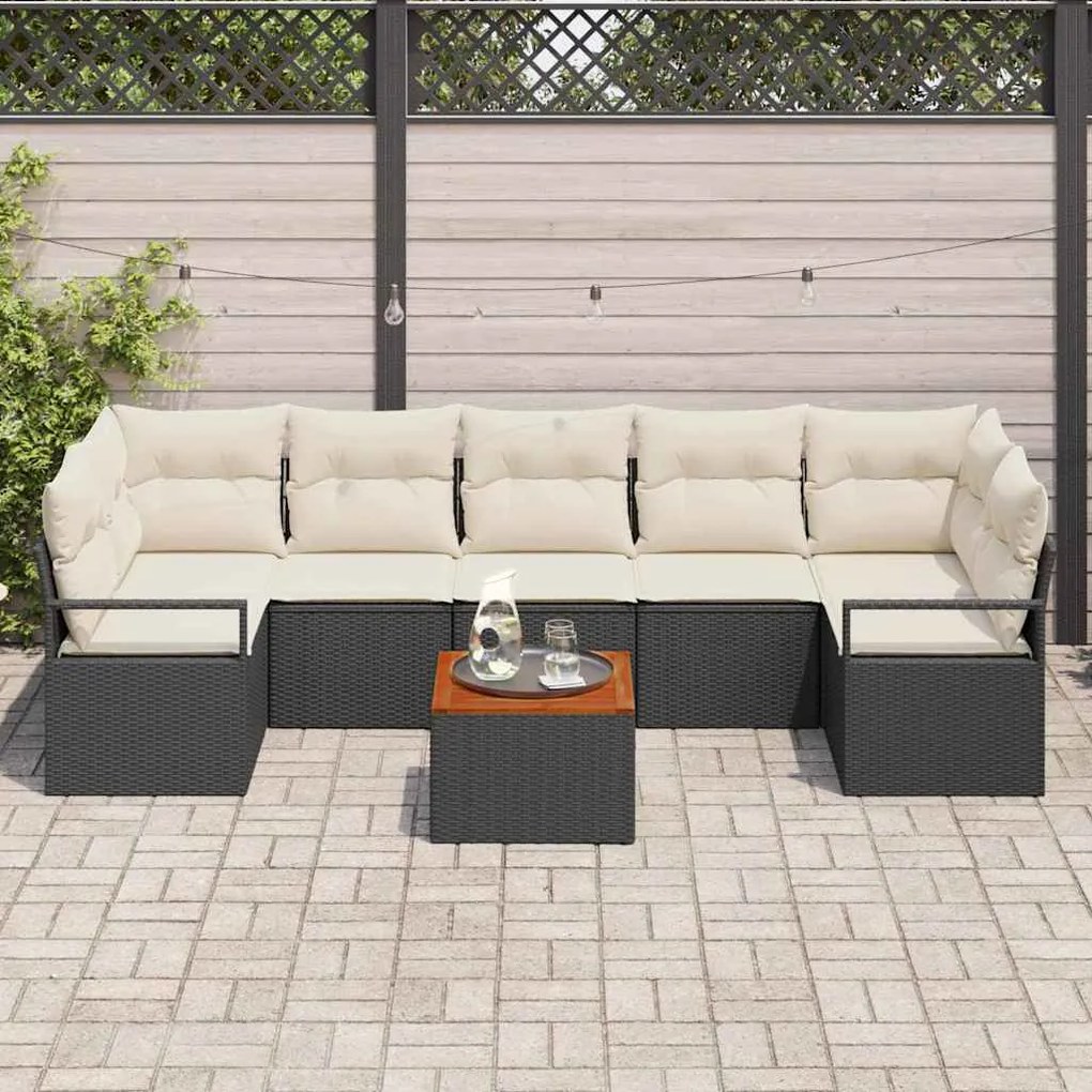 Conjunto de Sofá de Jardim 8 Peças com Almofadas Pretas em Poliratan e