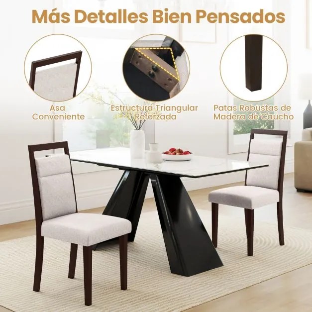 Conjunto de 2 cadeiras de jantar estofadas com assento acolchoado e encosto reclinável Pernas em madeira Bege + Castanho