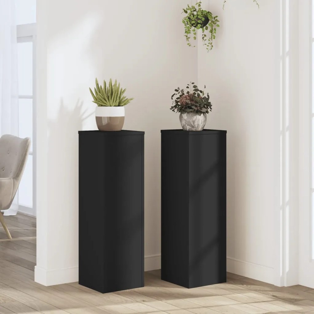 vidaXL Suportes p/ plantas 2 pcs 25x25x80 cm derivados madeira preto