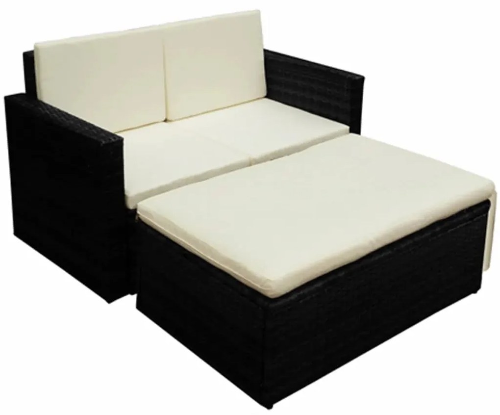 vidaXL 2 pcs conjunto lounge de jardim c/ almofadões vime PE preto