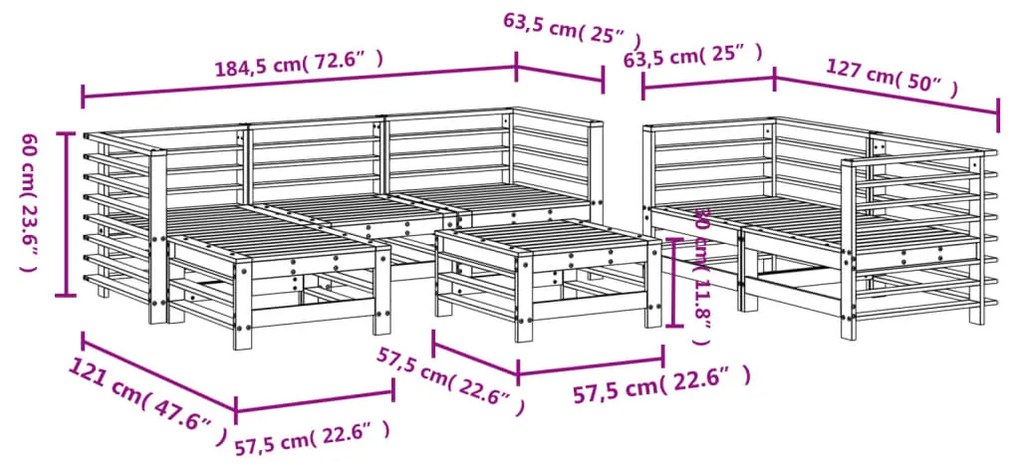 7 pcs conjunto lounge de jardim pinho maciço