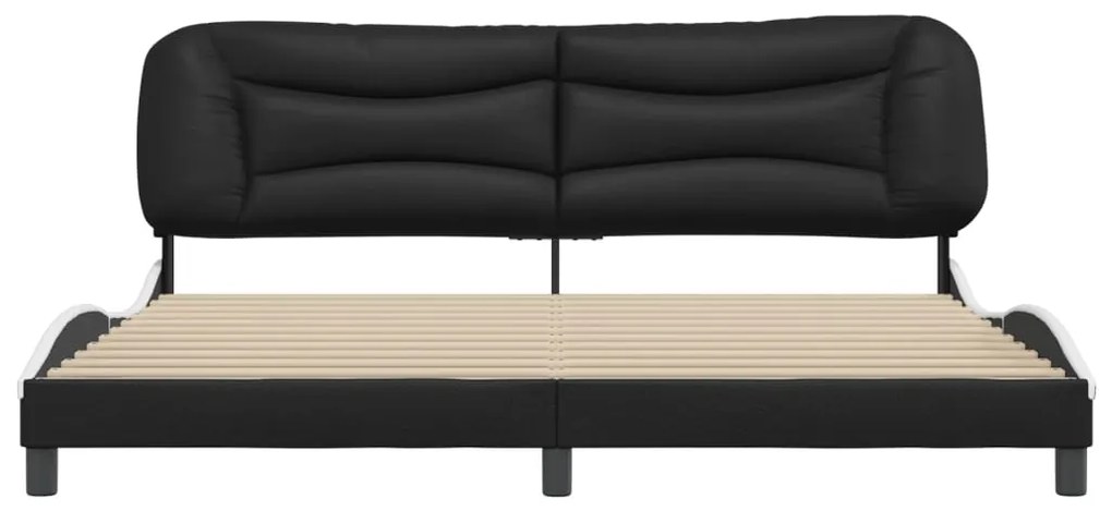 Estrutura de cama c/ cabeceira couro artificial preto e branco