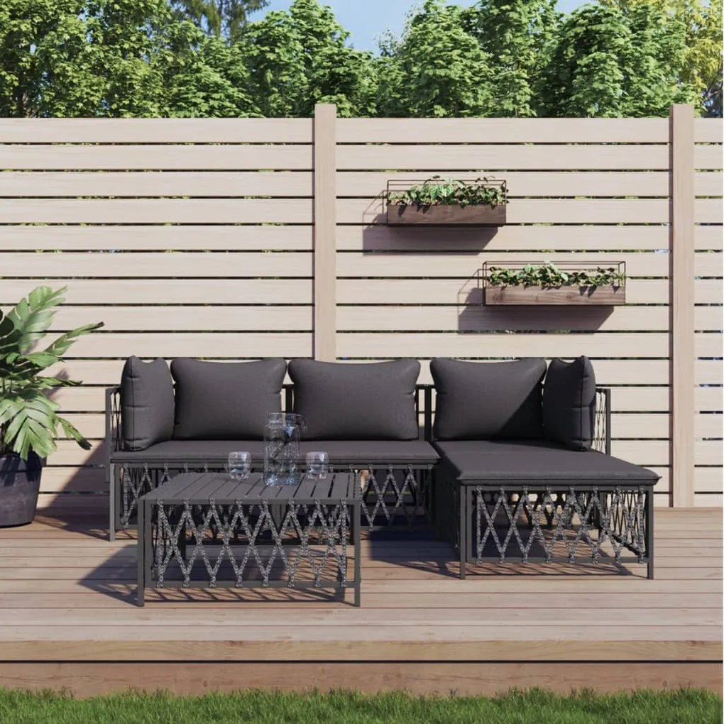 vidaXL 5 pcs conjunto lounge de jardim com almofadões aço antracite