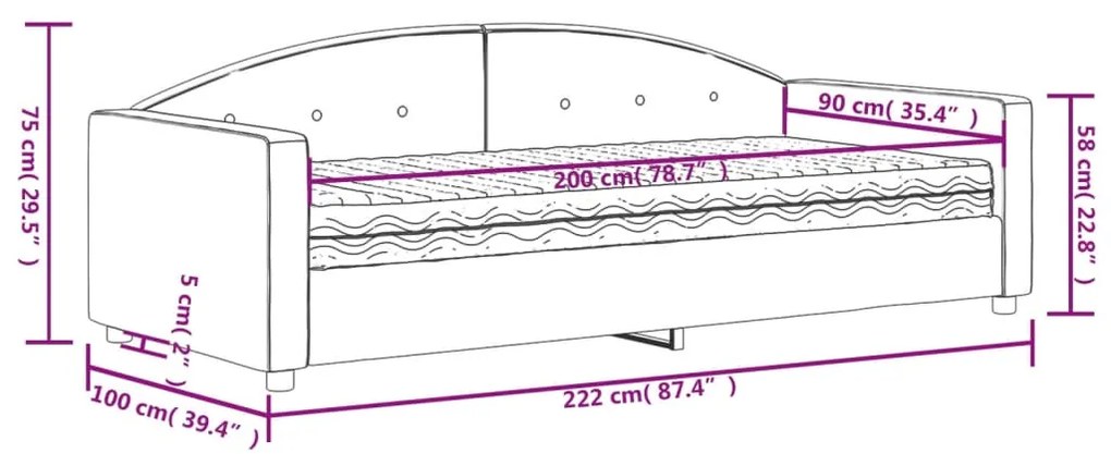 Sofá-cama com colchão 90x200 cm veludo cinzento-escuro