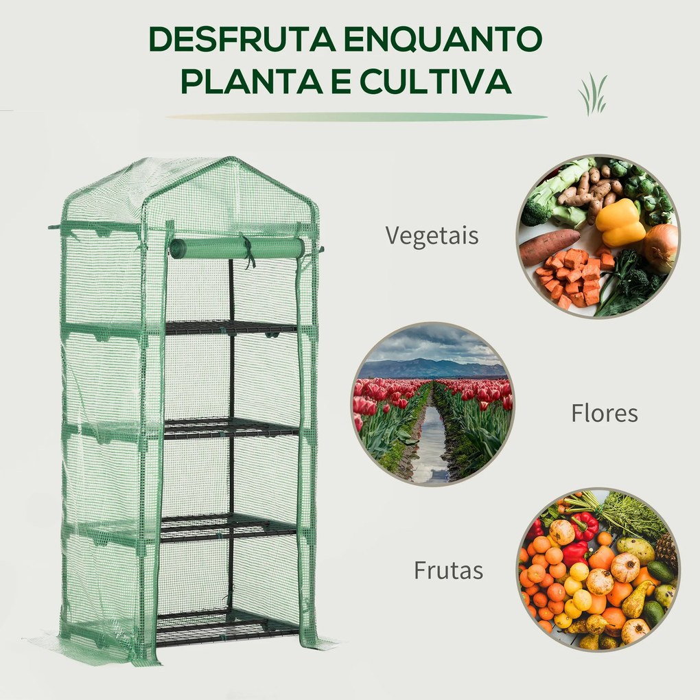 Estufa de Jardim com 4 Prateleiras e Cobertura de PE Estufa de Aço par