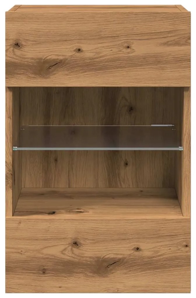 Armários de parede com luzes LED para TV 2 pcs carvalho artesanal
