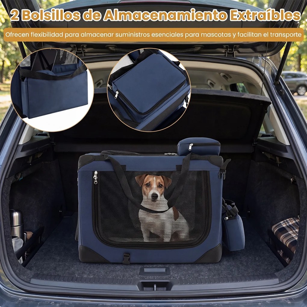 Transportadora dobrável tamanho S 61 x 43 x 43 cm para animais de estimação, com janelas de rede, 3 portas, cama felpuda e bolsos removíveis, para uso