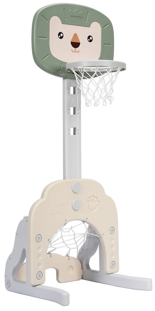 Playground infantil 3 em 1 com suporte de basquete ajustável em altura amarelo
