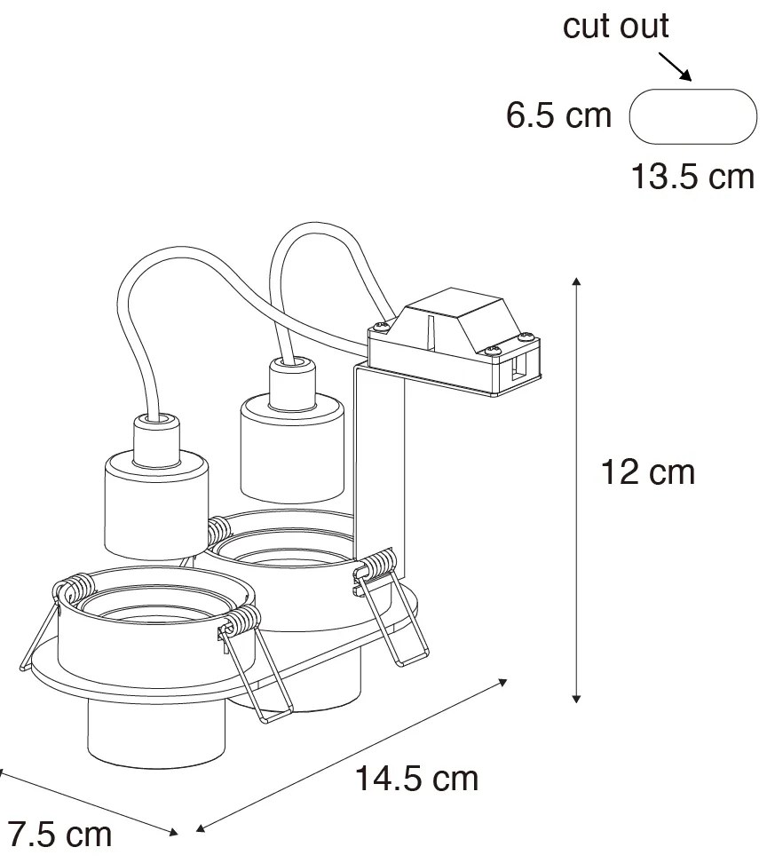 Conjunto de 6 focos embutidos pretos GU10 35mm inclináveis 2-luzes - Installa