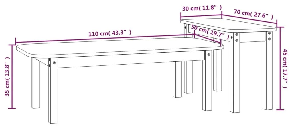 2 pcs conjunto de mesas de centro pinho maciço cinzento