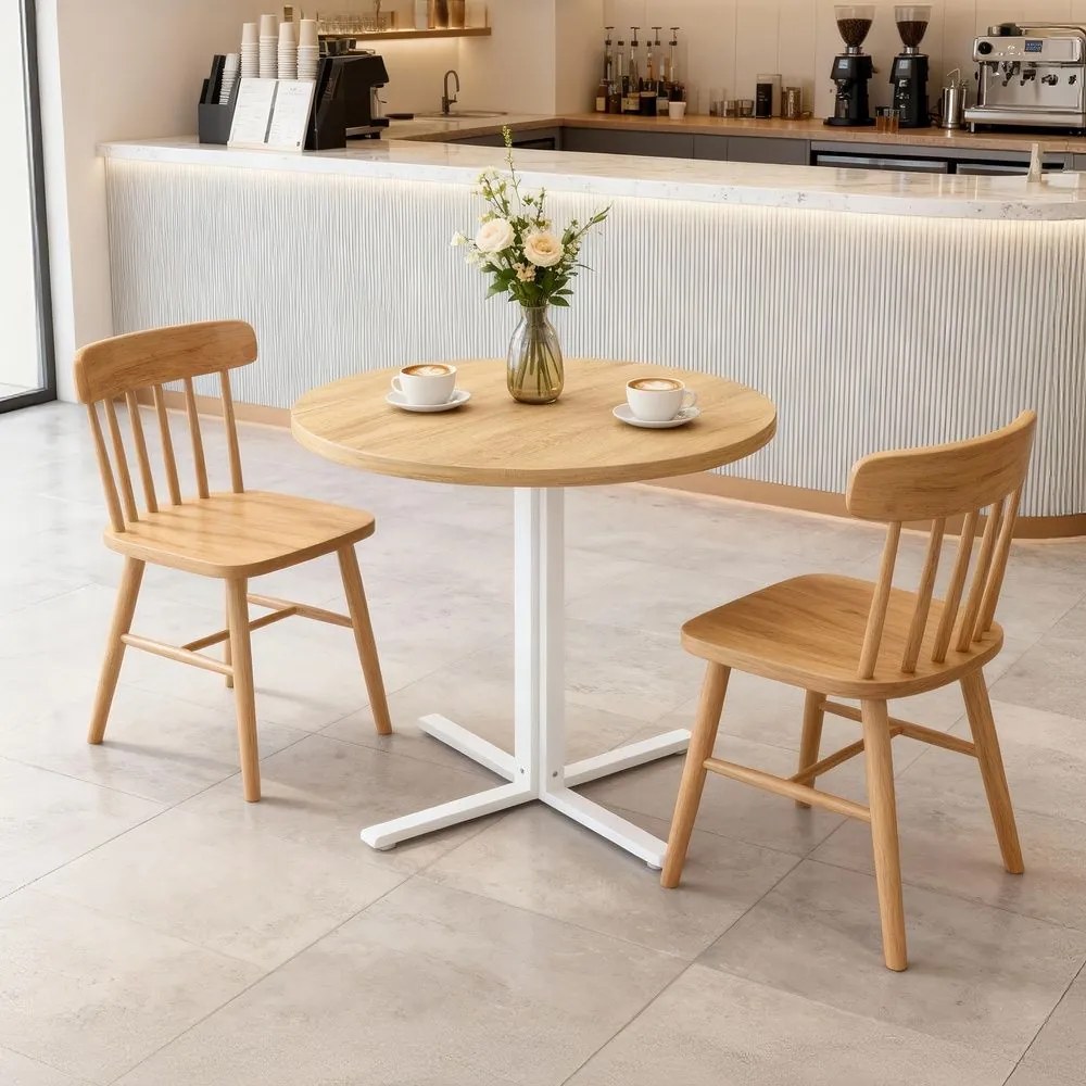 Mesa de jantar redonda 80 x 74,8 cm (Ø x A), para 4 pessoas (CADEIRAS NÃO INCLUIDAS) bege e branca