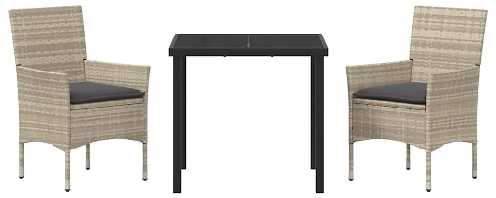Conjunto de Jantar para Jardim 3 Peças com Almofadas Cinza Claro Ratta