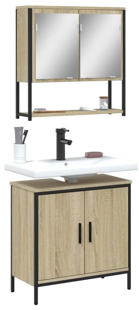vidaXL 2 pcs conj. móveis casa banho derivados madeira carvalho sonoma