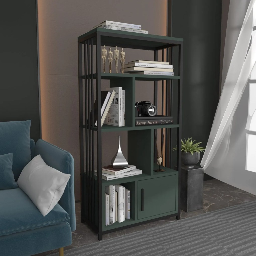 Estante Valero – Preto e Verde – 60 cm x 120 cm x 29,6 cm