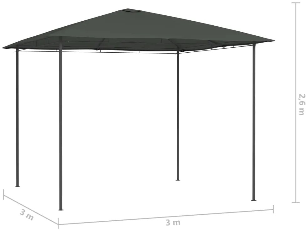 Gazebo 3x3x2,6 m 160 g/m² antracite