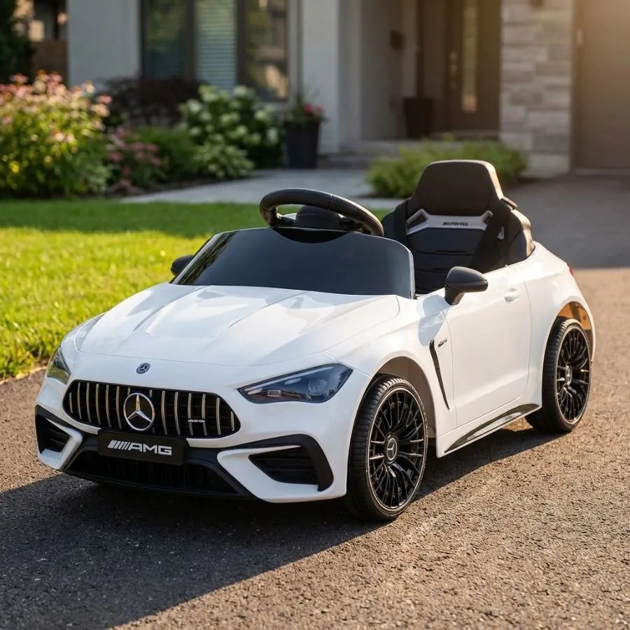 Carro elétrico para crianças AMG CLE 53 12V, Pneus em borracha maciça, bancos em pele sintética Branco