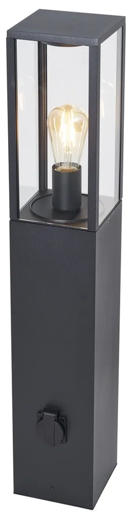 Candeeiro de chão moderno para exterior preto 80cm com tomada IP44 - Charlois