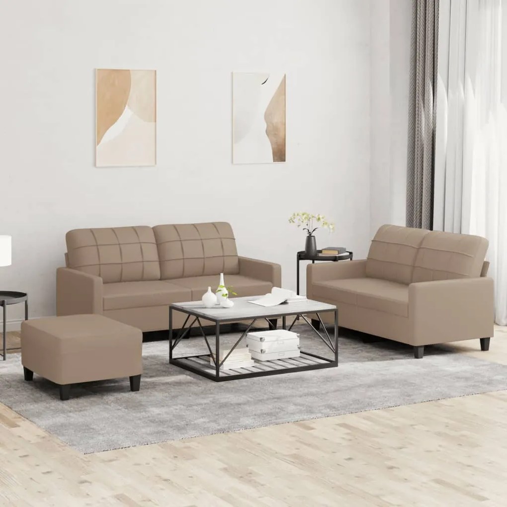 vidaXL 3 pcs conjunto sofás c/ almofadões couro artificial cappuccino