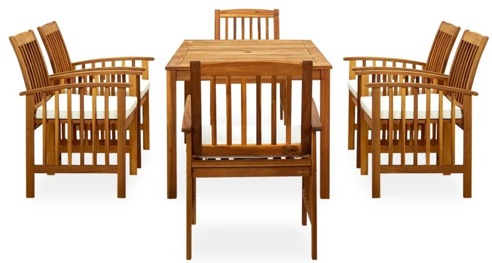 7 pcs conjunto de jantar p/ jardim c/ almofadões acácia maciça